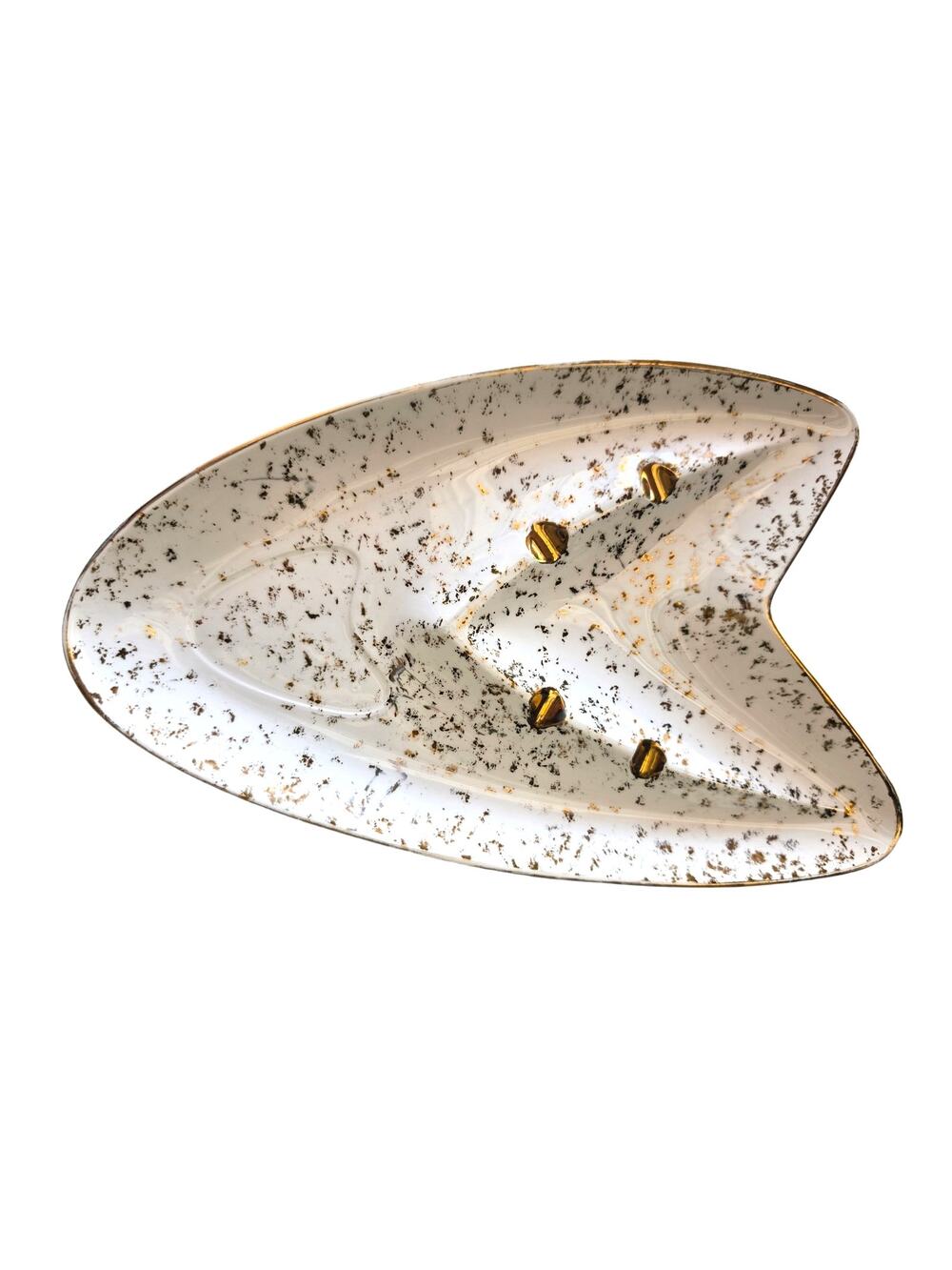 Mid Century Modern ATOMIC ashtray Gold speckles